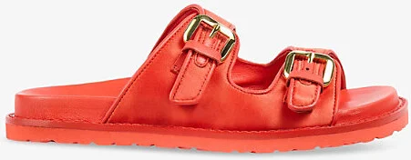 Womens Red-Red Capri Buckle Satin Flat Sandals Eur 39 / 6 Uk Women