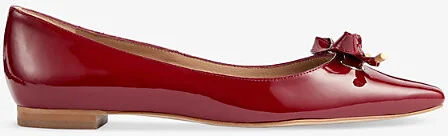 Womens Red-Red Mabel Bow-Embellished Patent-Leather Ballet Flats Eur 37 / 4 Uk Women