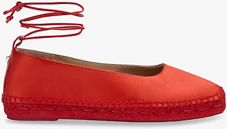 Womens Red-Red Mia Ankle-Tie Satin Espadrilles Eur 35 / 2 Uk Women