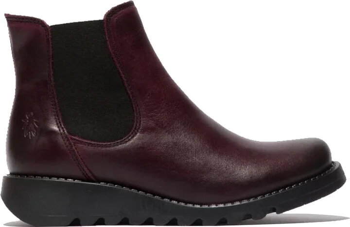 Womens Red SALV Chelsea Leather Ankle Casual Wedge Heel Boots