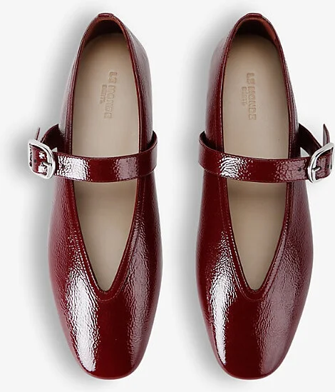 Womens Red Stella Pointed-Vamp Patent-Leather Mary-Jane Flats Eur 38/5 Uk Women - Image 2