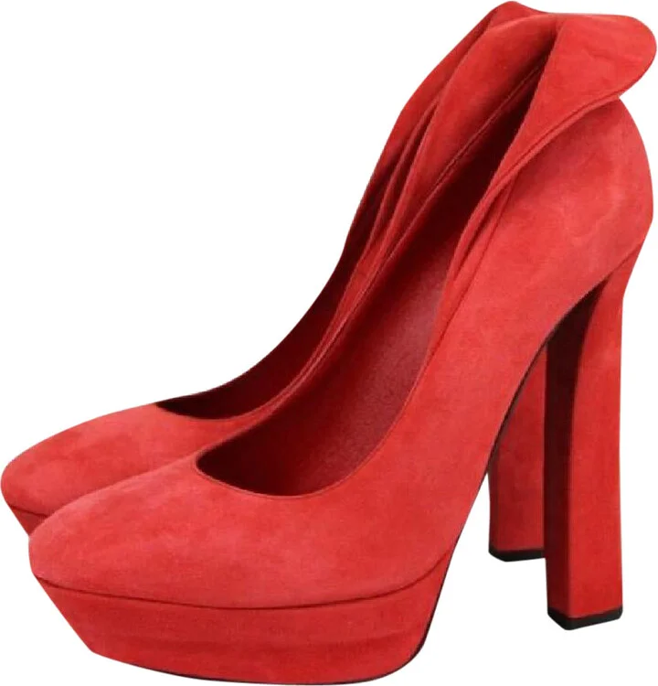 Women's Red Suede Platform Heel Pump (39 EU / 9 US) - Image 3