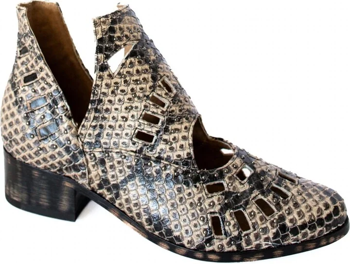 Women's Reedy Cut Out Ankle Snakeskin Boot In Taupe Leather