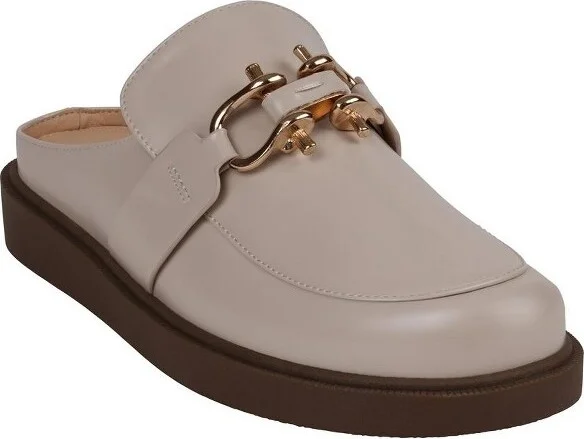 Women's Reese Beige Buckle Slip-On Mules