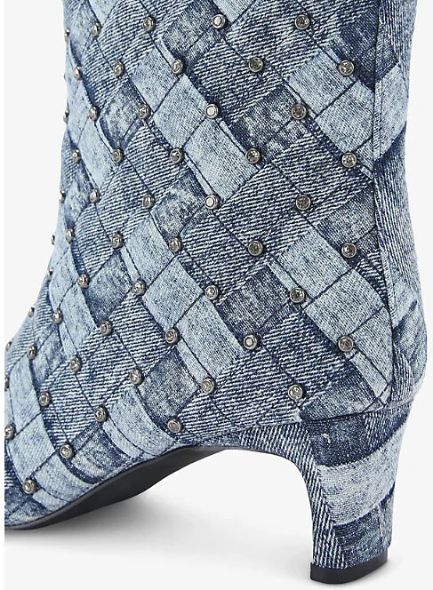 Womens Regent Crystal-Embellished Heeled Denim Calf Boots Eur 39 / 6 Uk Women - Image 2