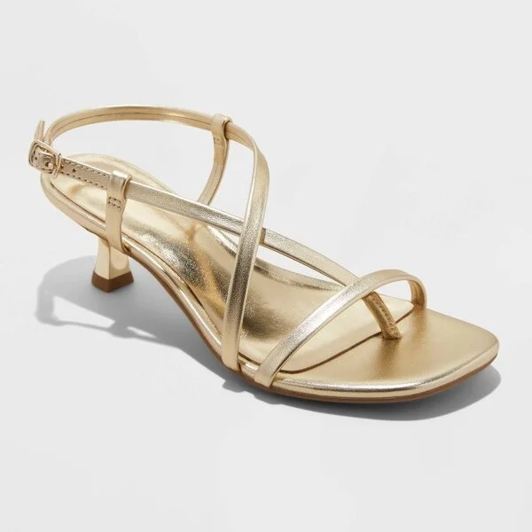 Women's Reggie Toe Thong Strappy Heels - A New Day™ : Faux Leather, Cushioned Insole, Buckle Closure, 2" Louis Heel