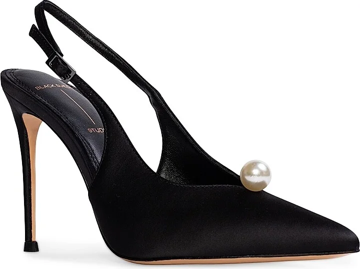 Women's Reina 100MM Slingback Pumps - Black Satin - Size 5 - Image 3