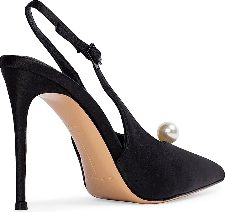 Women's Reina 100MM Slingback Pumps - Black Satin - Size 5 - Image 4