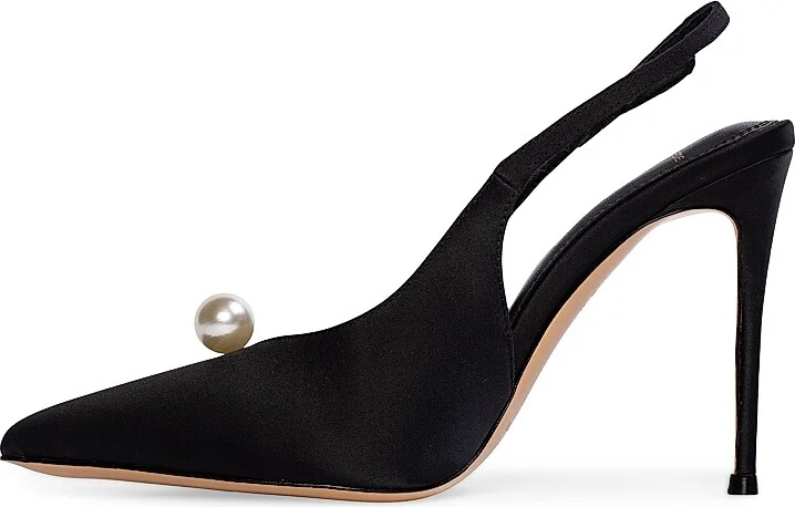 Women's Reina 100MM Slingback Pumps - Black Satin - Size 5 - Image 5