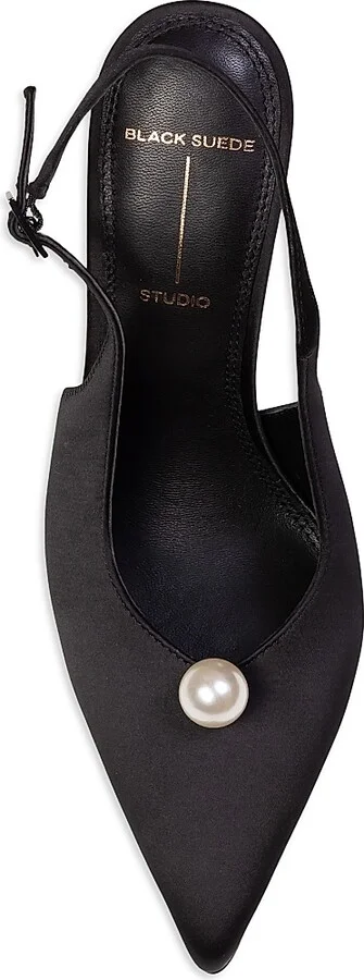 Women's Reina 100MM Slingback Pumps - Black Satin - Size 5 - Image 6