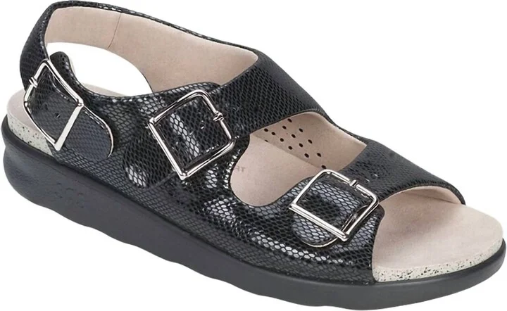 Women's Relaxed Heel Strap Sandal In Black Snake
