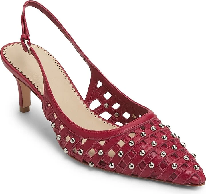 Women's Rena 60MM Studded Cage Leather Slingback Pumps - Bordeaux - Size 5 - Image 2