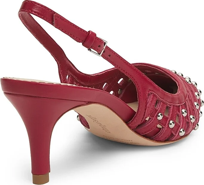 Women's Rena 60MM Studded Cage Leather Slingback Pumps - Bordeaux - Size 5 - Image 3