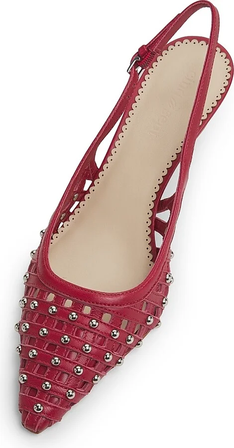 Women's Rena 60MM Studded Cage Leather Slingback Pumps - Bordeaux - Size 5 - Image 4