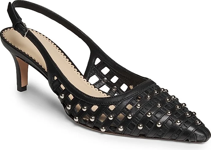 Women's Rena 60MM Studded Cage Leather Slingback Pumps - Bordeaux - Size 5 - Image 7