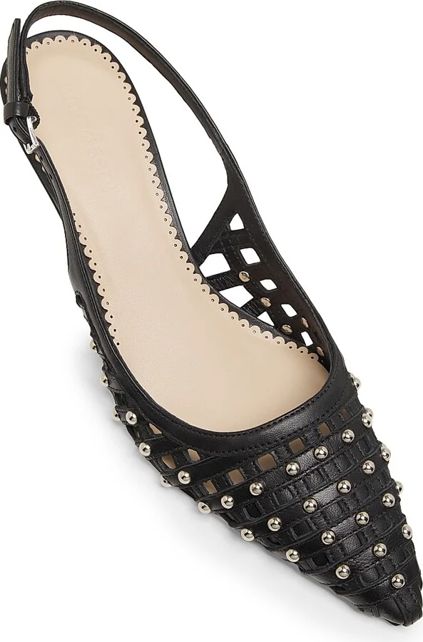 Women's Rena 60MM Studded Cage Leather Slingback Pumps - Bordeaux - Size 5 - Image 9