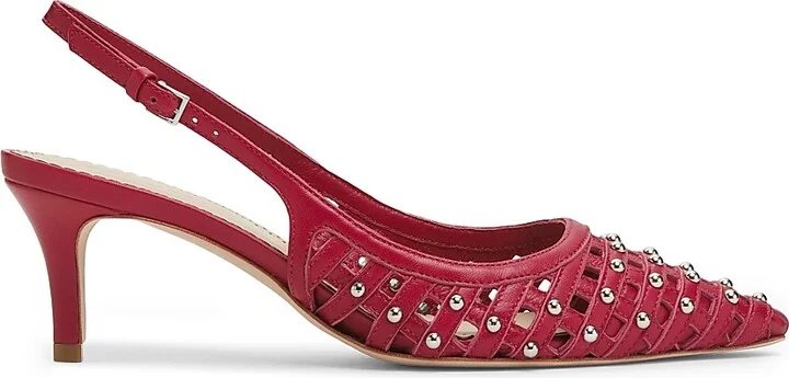 Women's Rena 60MM Studded Cage Leather Slingback Pumps - Bordeaux - Size 5
