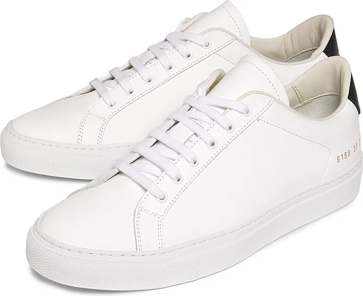 Women's Retro Classic Leather Sneakers - White Black - Size 5 - Image 2