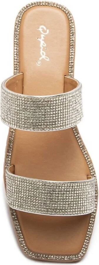 Women's Rhinestone Band Slide Sandal In Silver