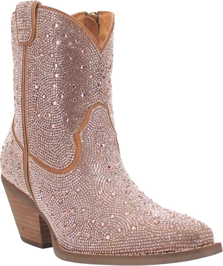 Women's Rhinestone Cowgirl Short Boot In Rose Gold