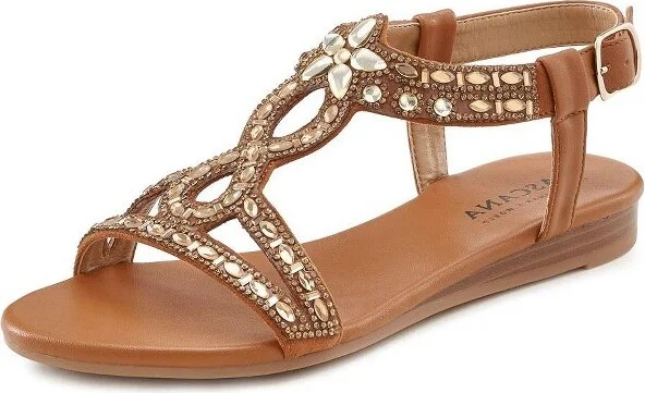 Women's Rhinestone Embellished Sandals - LASCANA - Cognac Solid - Image 2