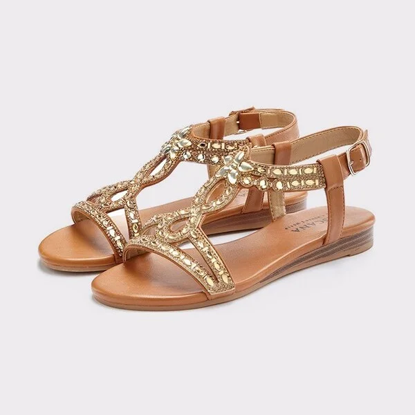 Women's Rhinestone Embellished Sandals - LASCANA - Cognac Solid
