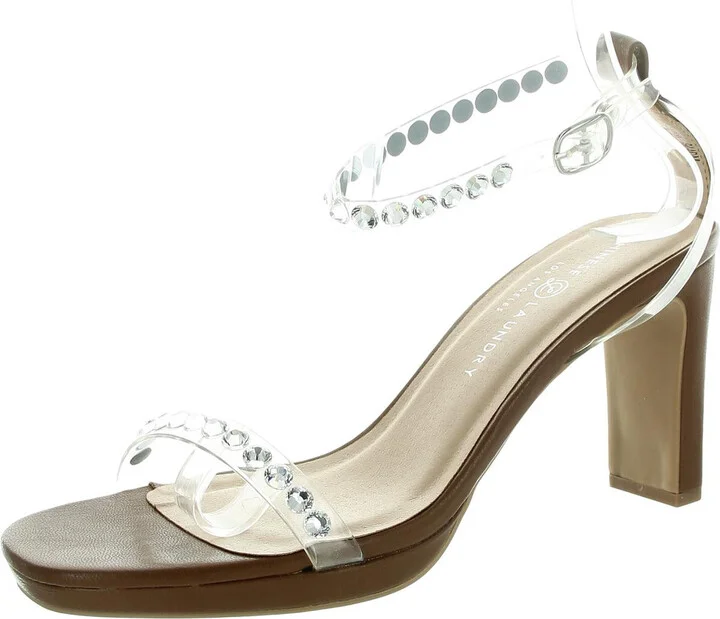 Womens Rhinestone Faux Leather Heels