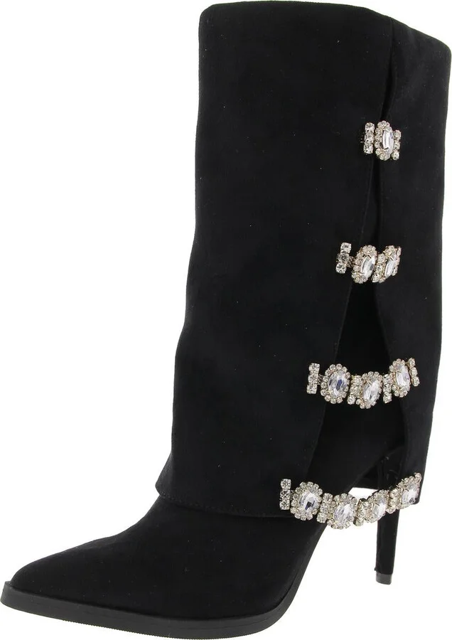 Womens Rhinestone Man Made Mid-Calf Boots