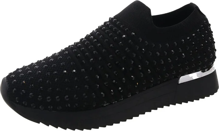 Womens Rhinestone Man Made Slip-On Sneakers