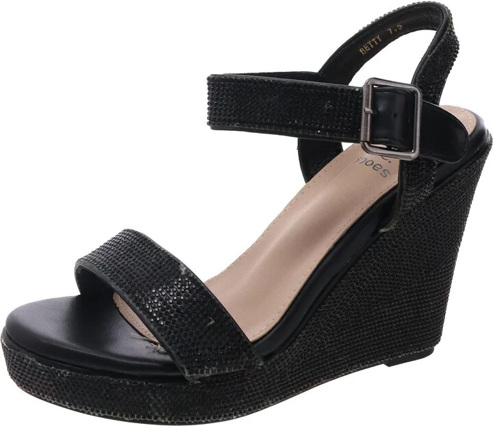 Womens Rhinestone Manmade Wedge Heels