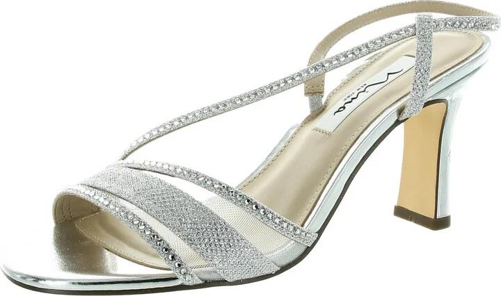 Womens Rhinestone Metallic Slingback Sandals
