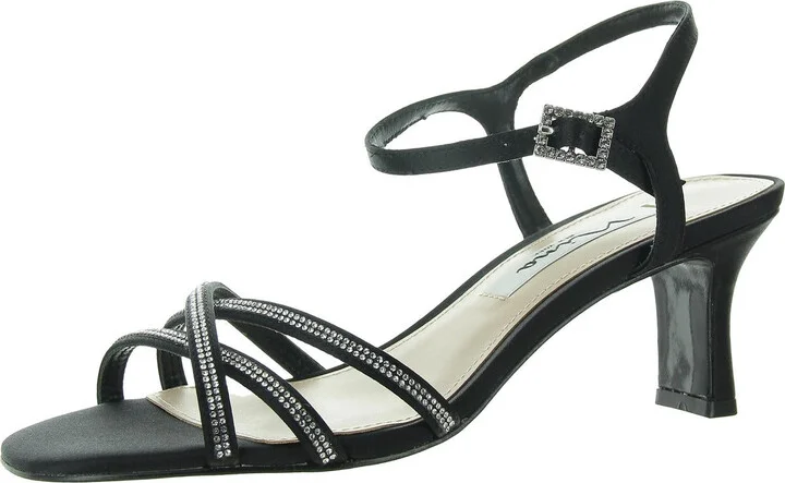 Womens Rhinestone Satin Ankle Strap
