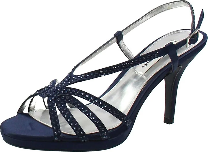 Womens Rhinestone Satin Slingback Heels