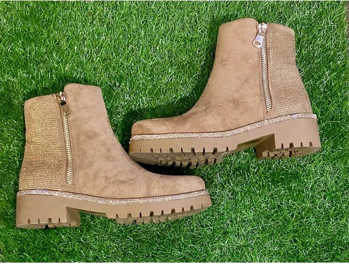Women's Rhinestones Booties In Beige
