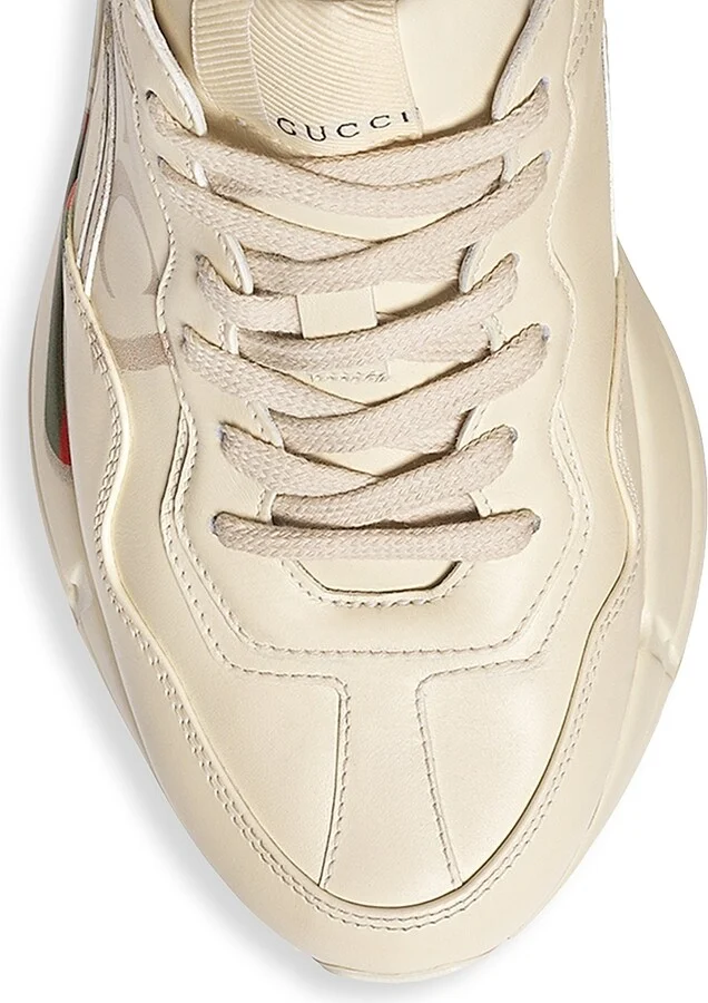 Women's Rhyton Gucci Logo Leather Sneaker - Ivory - Size 4 - Image 3
