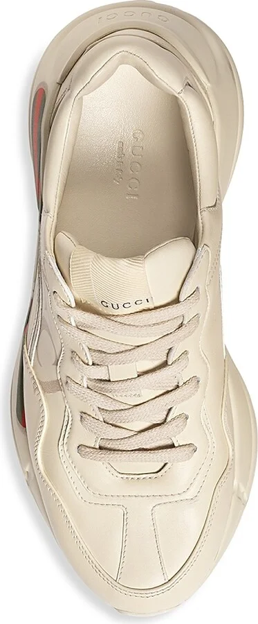 Women's Rhyton Gucci Logo Leather Sneaker - Ivory - Size 4 - Image 4
