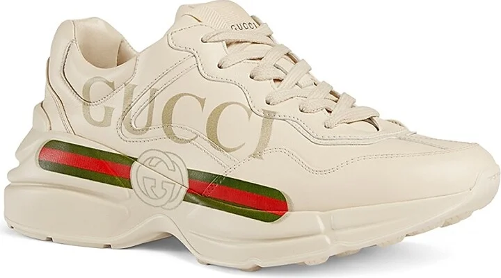 Women's Rhyton Gucci Logo Leather Sneaker - Ivory - Size 4