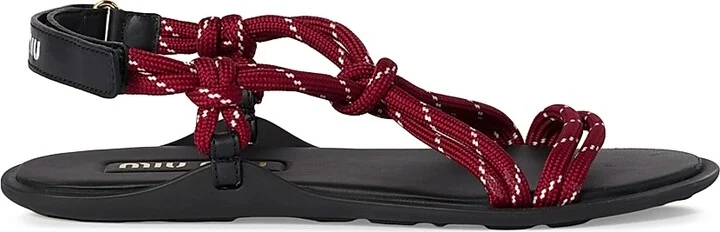 Women's Riviere Cord and Leather Sandals - Dark Red - Size 6