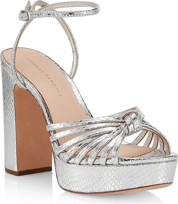 Women's Rivka 115MM Leather Knot Platform Sandals - Silver - Size 12 - Image 2