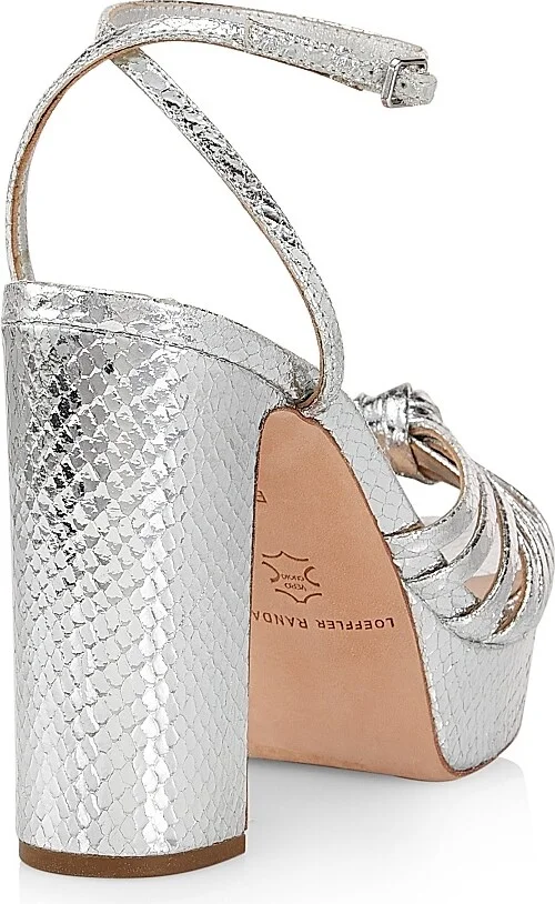 Women's Rivka 115MM Leather Knot Platform Sandals - Silver - Size 12 - Image 3