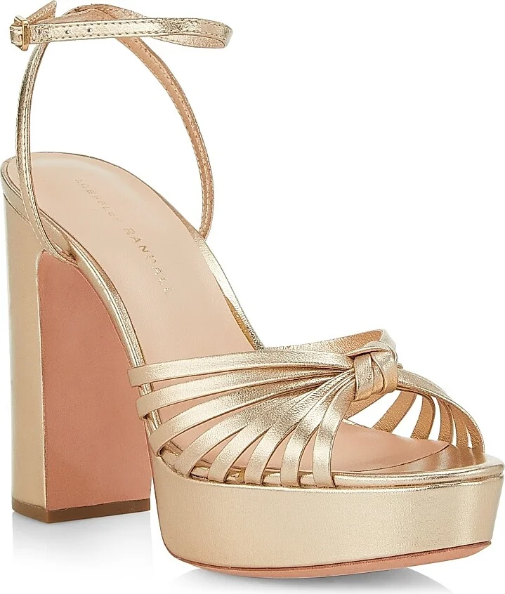 Women's Rivka 120MM Metallic Leather Knot Platform Sandals - Champagne - Size 5 - Image 2