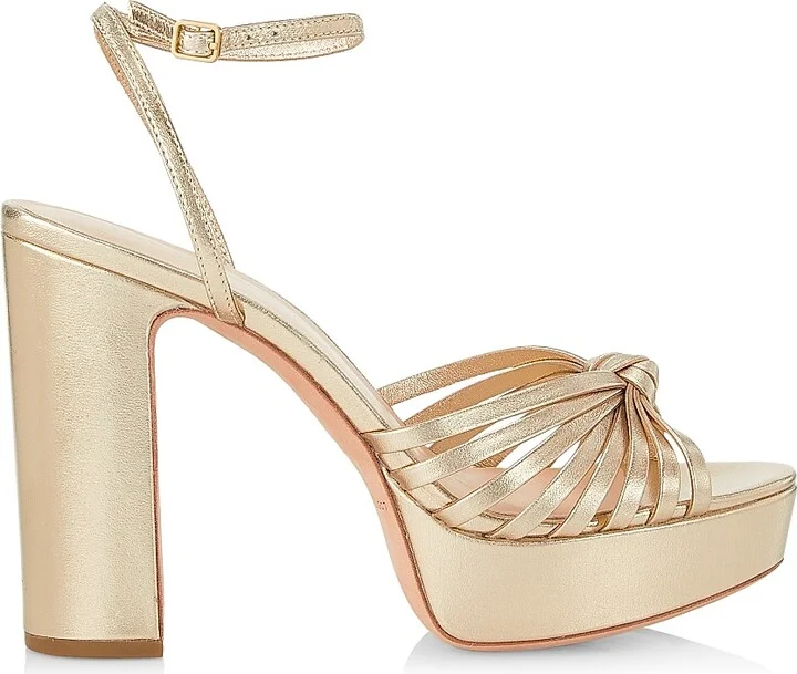 Women's Rivka 120MM Metallic Leather Knot Platform Sandals - Champagne - Size 5