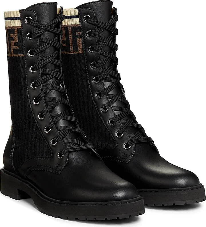Women's Rockoko Leather & Knit Combat Boots - Black - Size 5 - Image 2