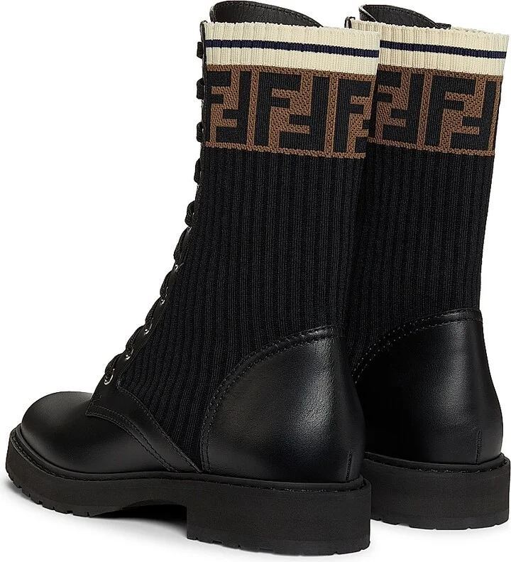 Women's Rockoko Leather & Knit Combat Boots - Black - Size 5 - Image 3