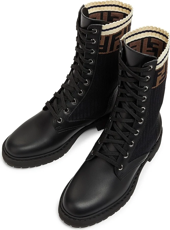 Women's Rockoko Leather & Knit Combat Boots - Black - Size 5 - Image 4