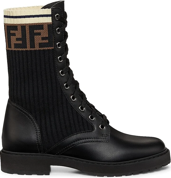 Women's Rockoko Leather & Knit Combat Boots - Black - Size 5