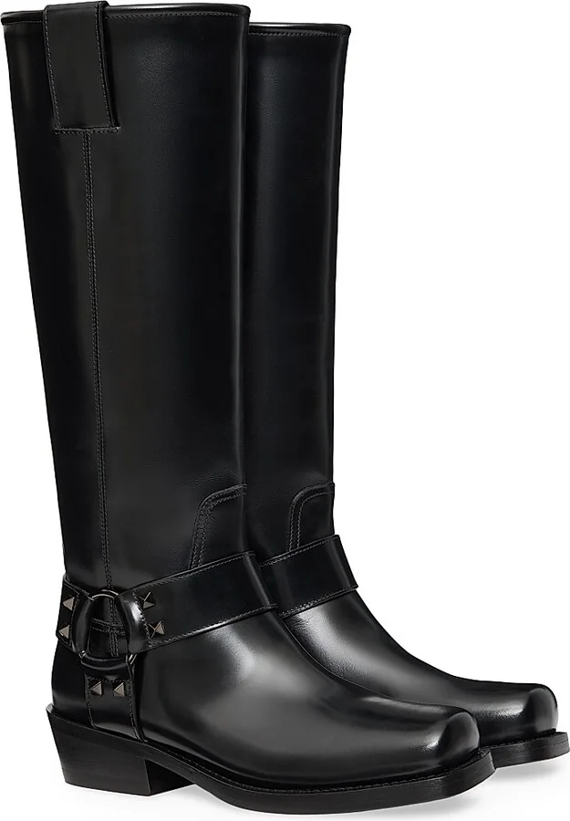 Women's Rockstud 40MM Calfskin Biker Boots - Black - Size 7 - Image 2