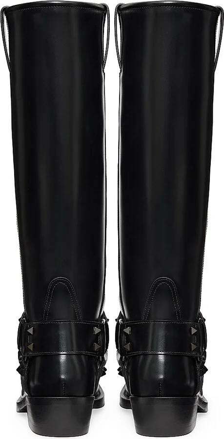 Women's Rockstud 40MM Calfskin Biker Boots - Black - Size 7 - Image 3