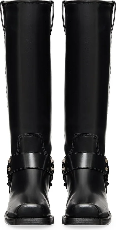 Women's Rockstud 40MM Calfskin Biker Boots - Black - Size 7 - Image 4