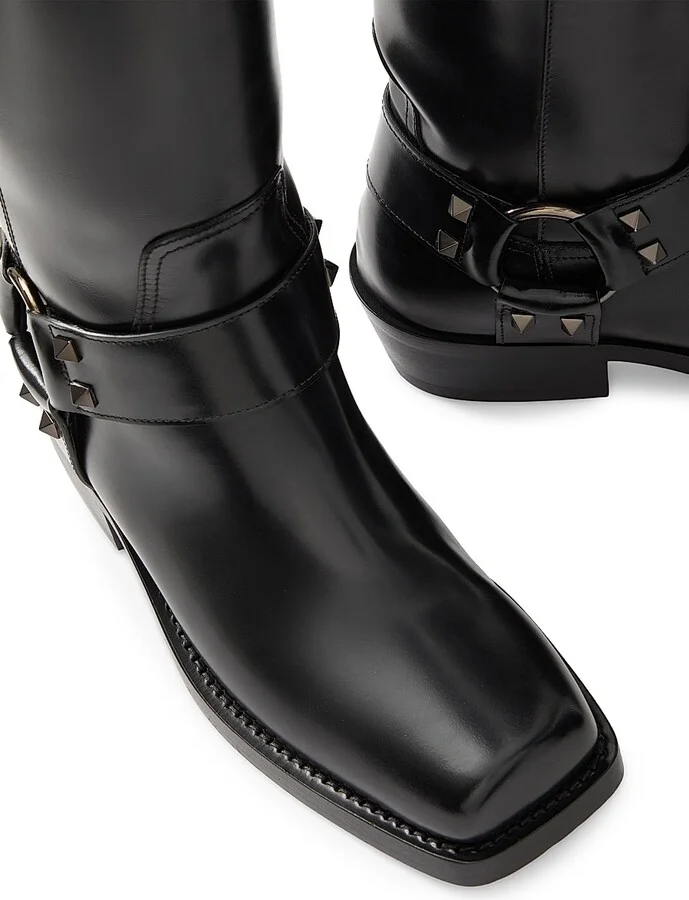 Women's Rockstud 40MM Calfskin Biker Boots - Black - Size 7 - Image 5
